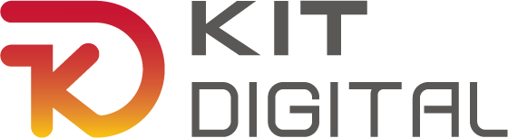 Logo de Kit Digital, un programa enfocado en la transformación digital de empresas en España, con un diseño moderno que combina colores rojo y naranja.